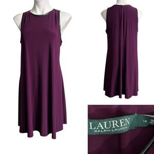 Lauren Ralph Lauren dress 14 Purple A-Line faux leather trim knee length office